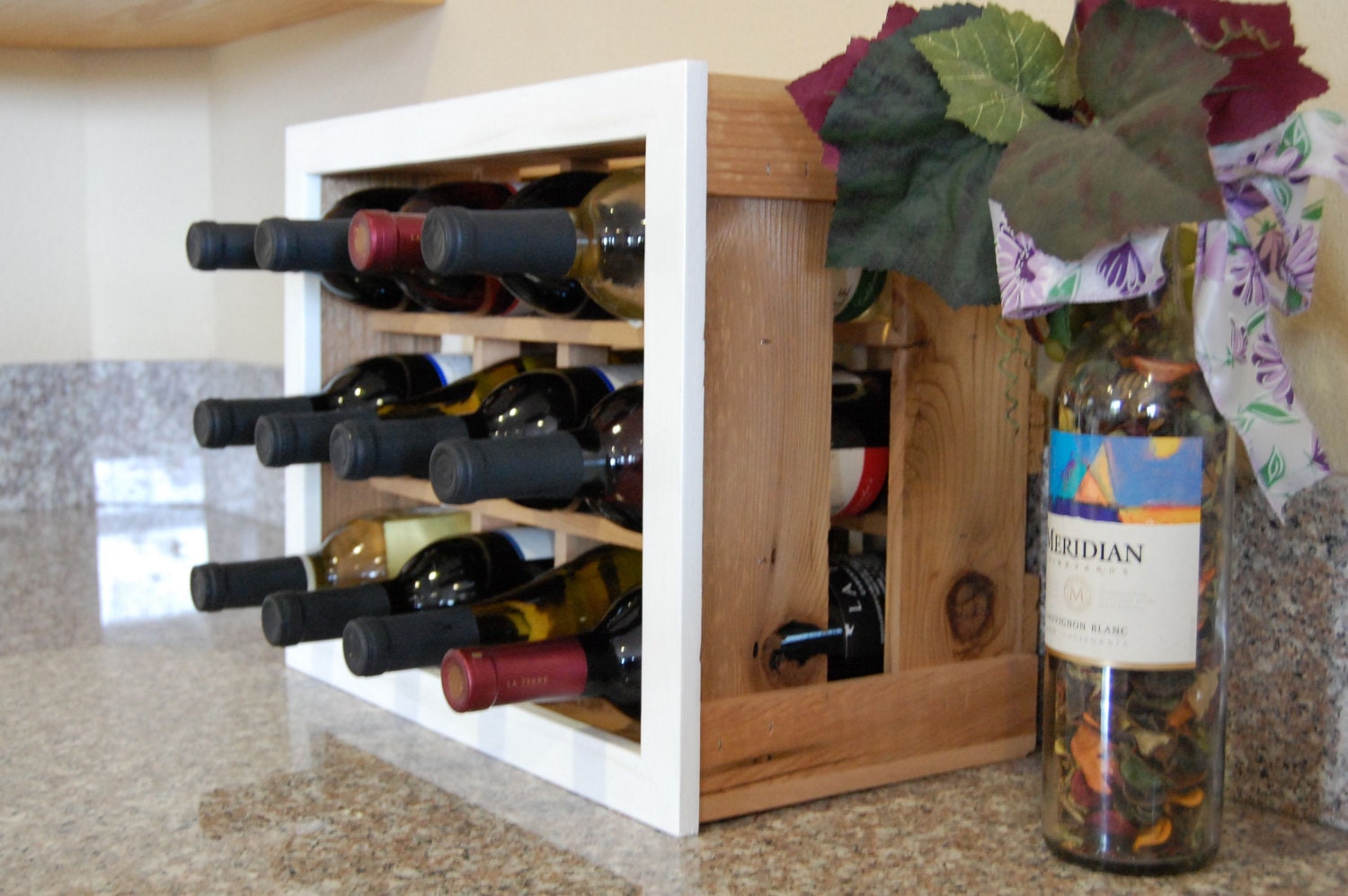 Beautiful handmade cedar wood wine rack perfect for apartment  living