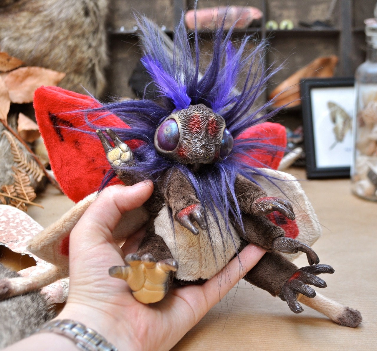 Purple Frilled Mof - cuddly OOAK moth art doll