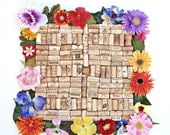 Wine cork bulletin board - Summer flower border - by Lolailo