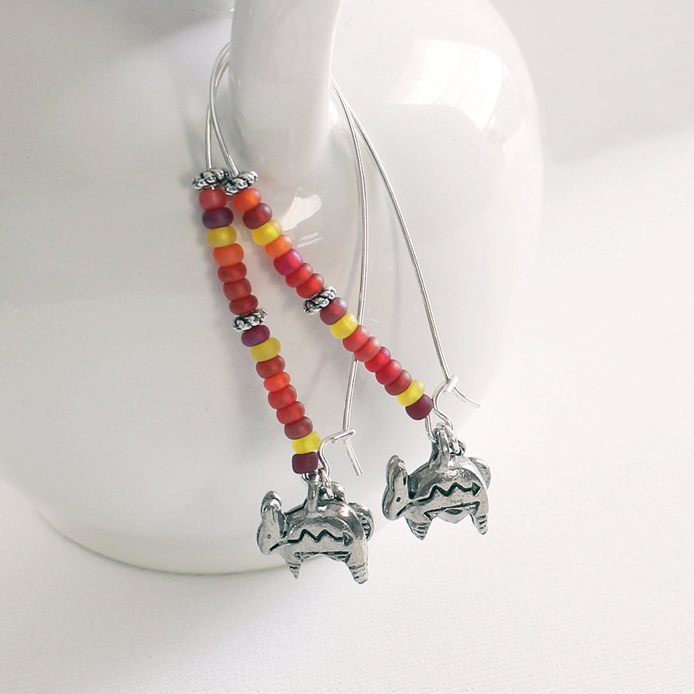 Bunny Earrings - Fiesta Party Colors, Sunburst Heart Charms
