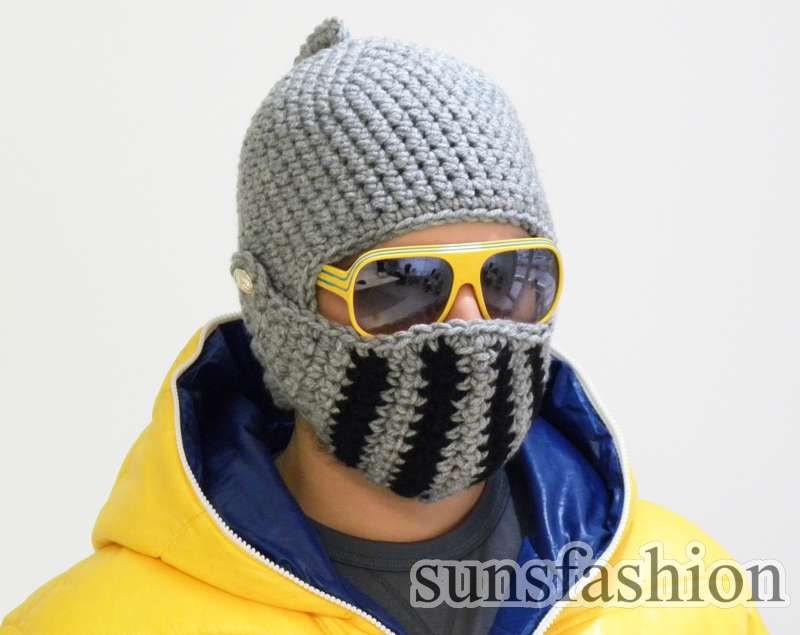 Crocheted Knight Helmet  hat Crochet Slouch  Mens Convertible Helmet Hat Handmade Winter Men