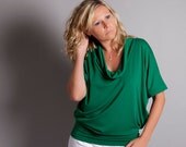 Emerald Green Cowl Neck Top, Oversized, Short Sleeved -Perfect for Early Maternity - Size Small-Medium