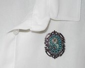 Hand Painted Paisley Ostrich Shell Brooch