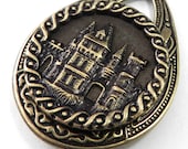 Knight's Castle Antique Button Necklace, Rapunzel Fairy Tail Story Button, Victorian Jewelry by Compass Rose Design
