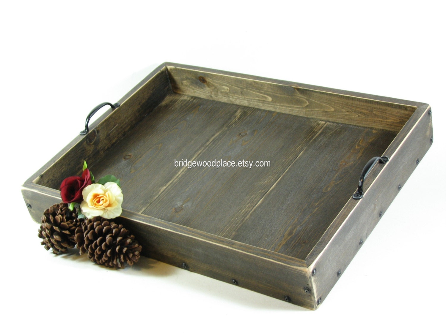 Ottoman Tray Large Wooden Coffee Table Tray Serving Tray with Handles
