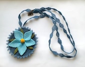 SALE Needlework necklace Turkish embroidery oya fiber art Crochet tatted necklace