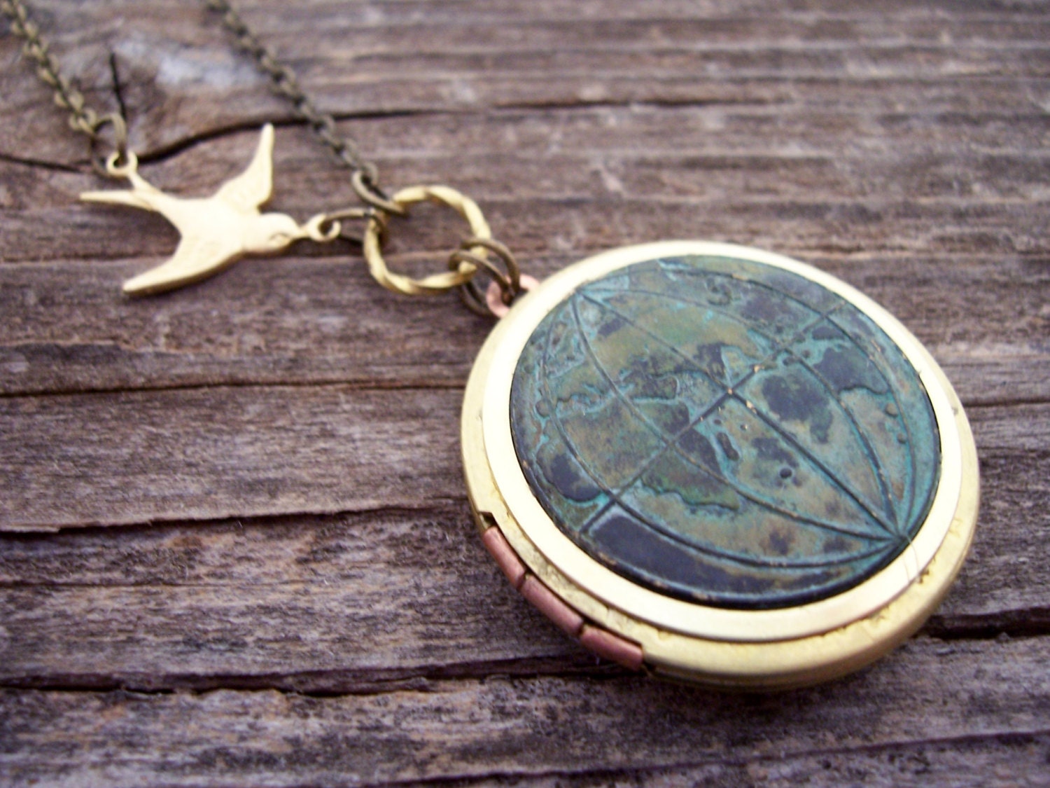 Travel the Globe Locket  necklace -  Nautical / swallow/
