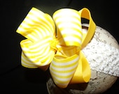 Hairbow Double Layered Boutique Bow and Interchangeable Headband Yellow Striped Newborn Toddler Older Girl