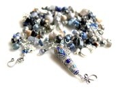 meditation bracelet / cloissone focal blue and grey muted beaded fringe bracelet / steampunk labradorite and lapis wire wrapped gift