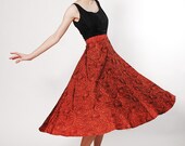 Vintage 50s Skirt - 1950s Skirt - Terra Cotta & Black Dotted Swirls
