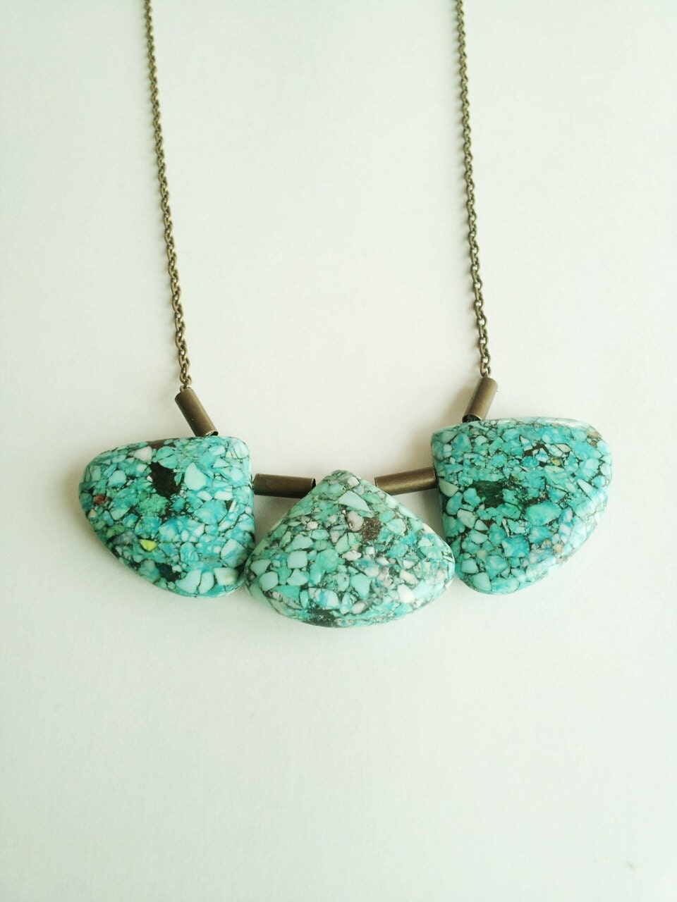 Geometric bib necklace- turquoise stone statement necklace- The Brasilia