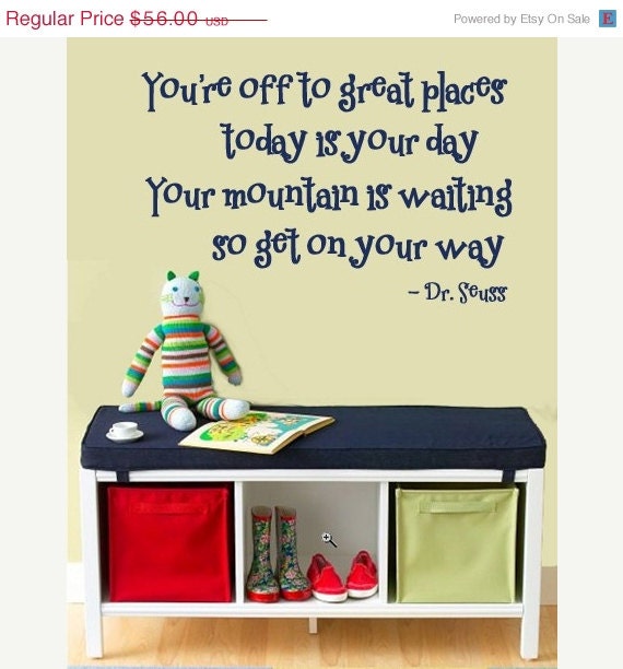 SALE 10% OFF WALL Decal You're off to Great Places Dr. Seuss Childrens Wall Quote Decal Large