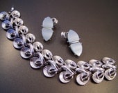 Art Deco Blue and Silver  Wedding  Bracelet  and Earrings Thermoset