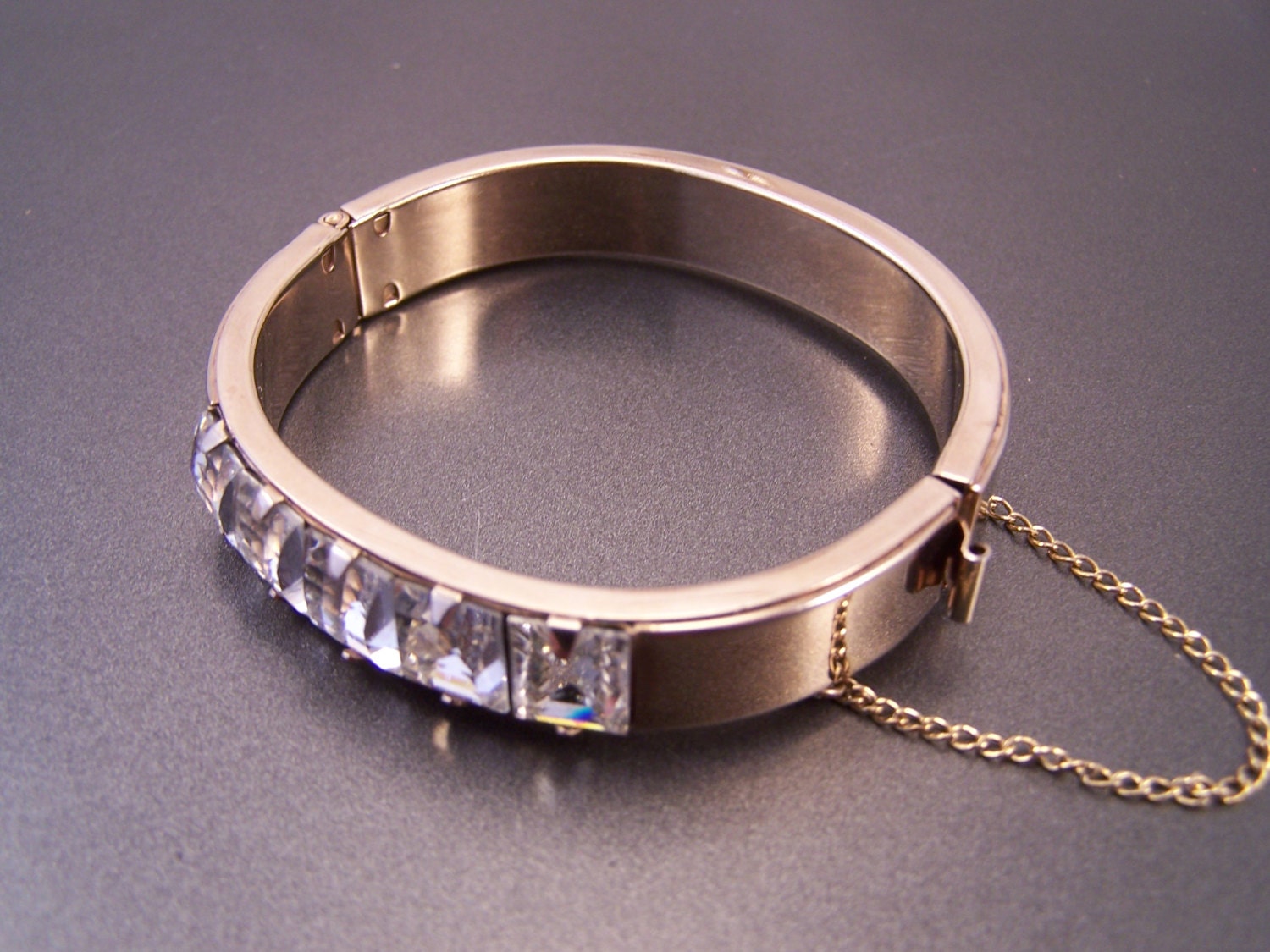 Simple Shine Rhinestone Hinged  Bangle  Bracelet