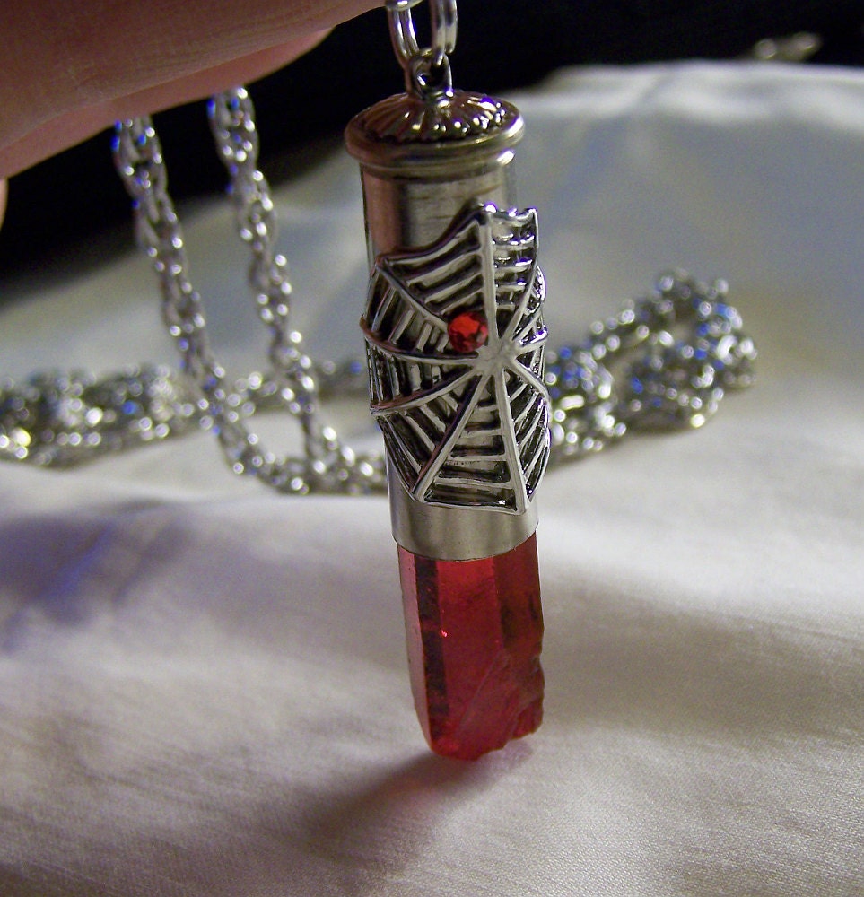 Red Mystic Quartz Spider Web Bullet Pendant