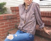 Vintage Secretary SHIRT,long sleeved, retro silky  blouse, smokey abstract print,  size S/M, urban style by Zasra