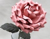 Pink Leather Rose Large, Wedding/ 3rd Anniversary Gift Long Stem Leather Rose 3 year anniversary gift