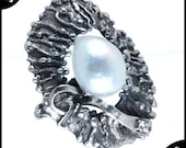925 Sterling Silver Ring, White Pearl Ring, Size 10, Custom SIze Ring, Fine Gumush Handmade Ring, FANTASY Ring