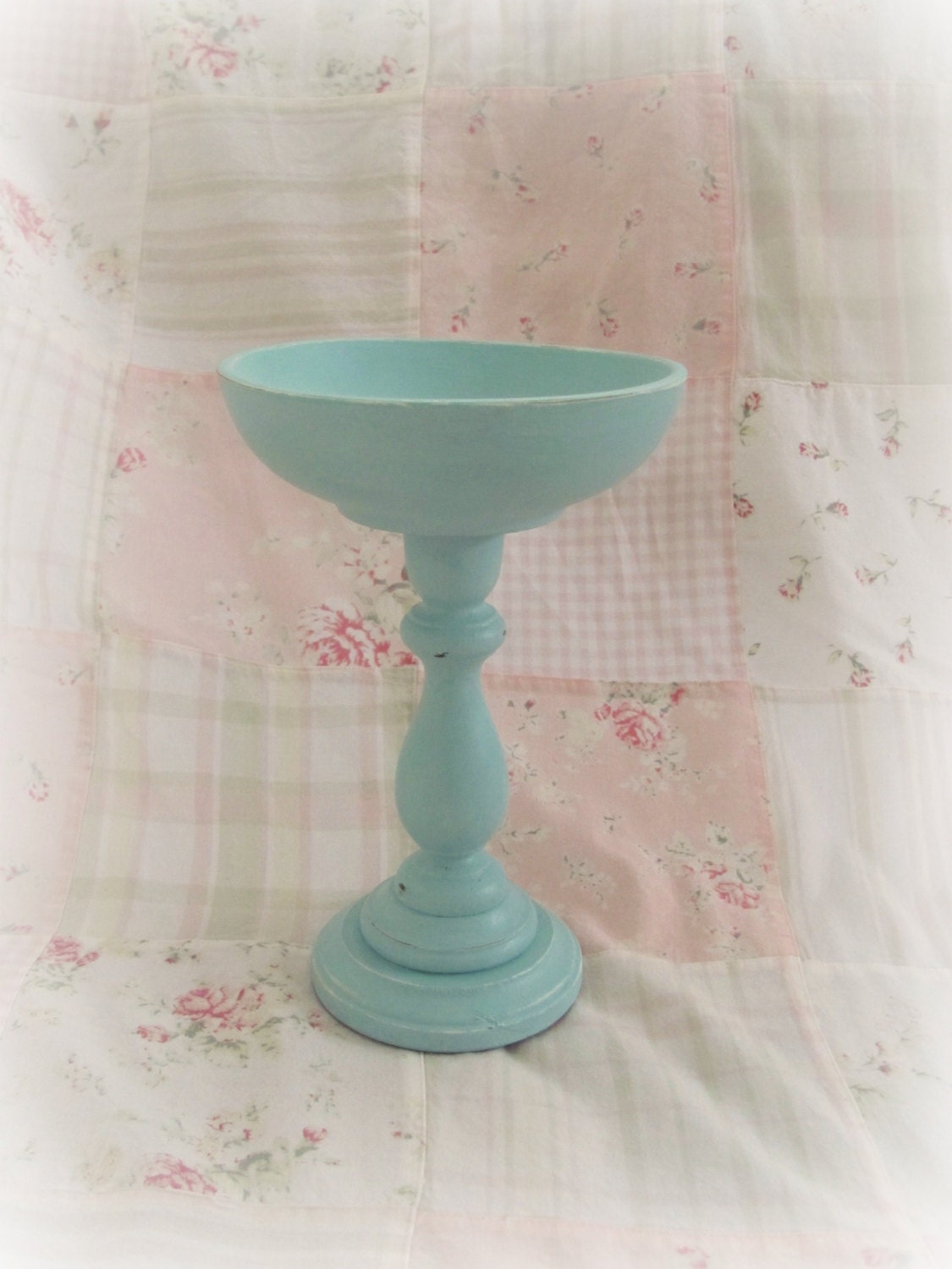 Pedestal Bowl Blue Wooden Pedestal Bowl Robin's Egg Blue Display Bowl