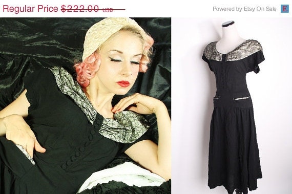 Art Deco 1930s Little Black Cocktail Dress / Cocktail Dress / Vintage Dress / 1930s Dress / Vintage Lace / 1429