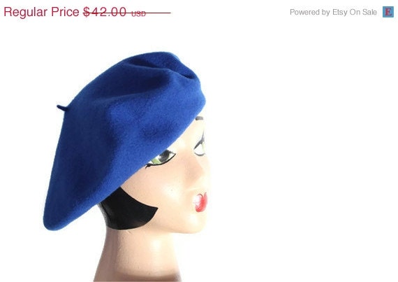 Buy winter hats Hats - Vintage Cobalt Sapphire  Blue Pure Virgin 1960s Beret / Blue Winter Hat / Hat / Beret / Vintage Berets / French Style/