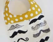 Mustache Baby Bib - Dribble Bib / Yellow Black / Three Layer Flannel Construction