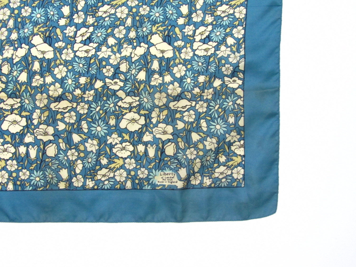 Vintage Liberty of London Blue Floral Silk Scarf Square Print