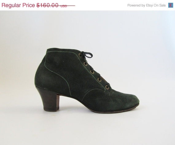 Vintage Boots Antique Edwardian Boots in Green Suede Size 6 6.5