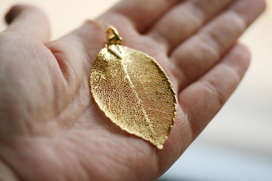 Large Real Laurel leaf necklace 24k Gold,14k Gold Filled necklace,Real leaf Jewelry,Wedding Jewelry,Mother's Jewelry,