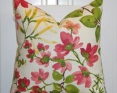 BOTH SIDES - 20 x 20 OR 18 x 18 - Beautiful Decorative Pillow Cover - Floral - Raspberry - Pink - Yellow - Green