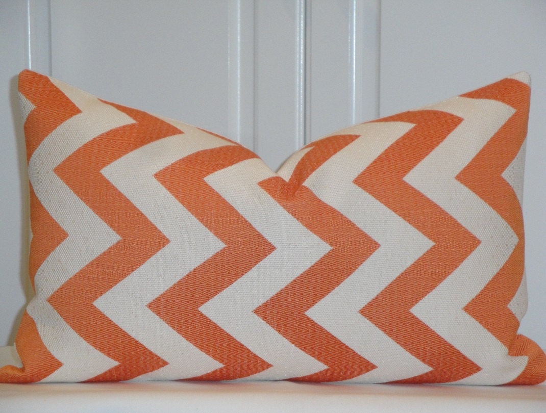 HGTV Home - Decorative Pillow Cover - 12 x 20 - Accent Pillow - Throw Pillow - Zig Zag - Chevron In Papaya - Orange