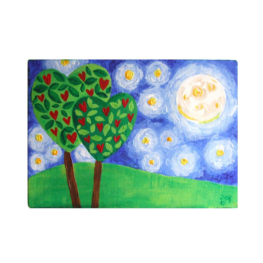Valentine Art, How Love Grows, 5x7 Acrylic Canvas, Romantic Art