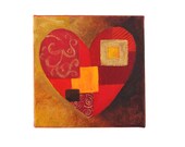 PATCHWORK HEART, 6x6 Acrylic Painting on Canvas, Home Accent Decor, Romantic Wall Art