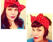 Vintage Inspired Head Scarf, Red with White Polka Dots, Retro, Rockabilly
