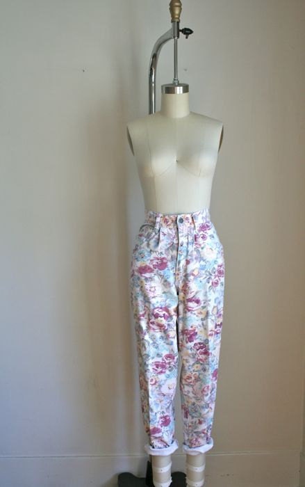vintage 80s floral jeans - PAINTERLY FLORAL denim pants / XS
