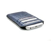 RETROMODERN aged leather iPhone 5 pocket - - SAPPHIRE