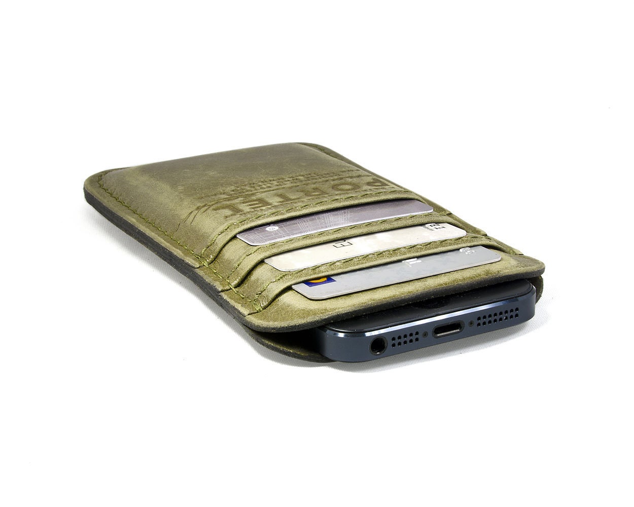 RETROMODERN aged leather iPhone 5 pocket - - OLIVE