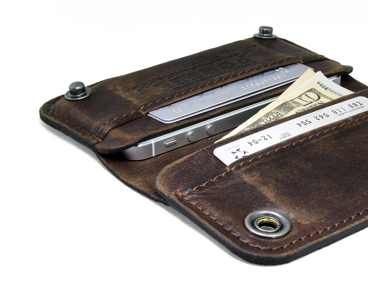 RETROMODERN aged leather iPhone wallet - - DARK BROWN