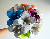 One Dozen Long Stem Origami Lilies - Atlas Index Pages and Jewel Tones-  Valentine's Day Bouquet