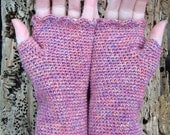 ON SALE Red Marl Cotton Wrist Warmers Crochet Handmade in Ireland