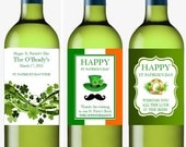 personalized ST. PATRICKS DAY wine bottle labels favors - clover shamrock claddagh