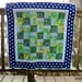 Quilted Patchwork Football Star Baby Boy Quilt - Blue and Lime Green - 33" x 33"