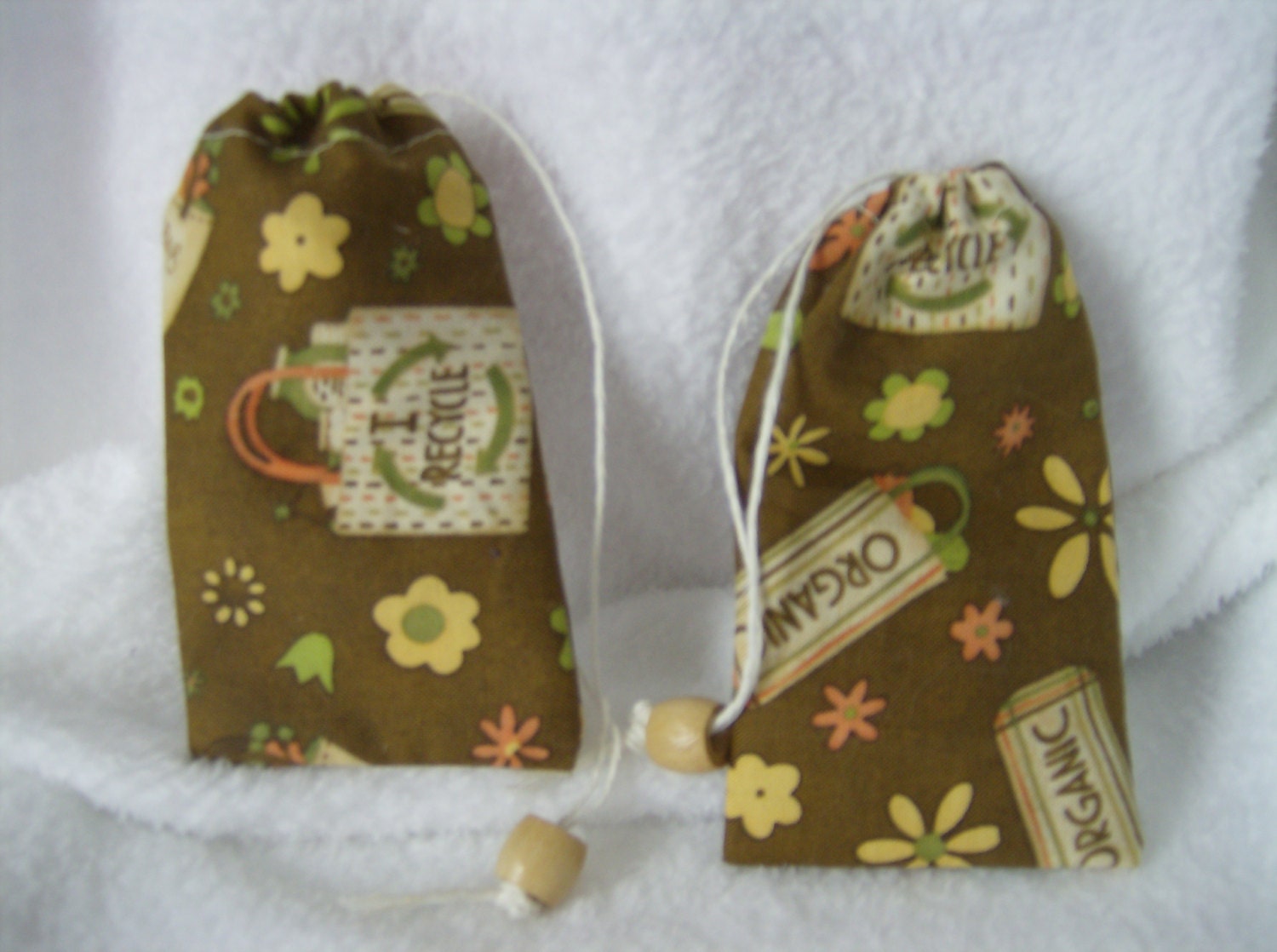 Set of 2 Earth Day Drawstring Pouches, REUSABLE, Jewelry Keepers, Small Gift, Keepsake Pouches