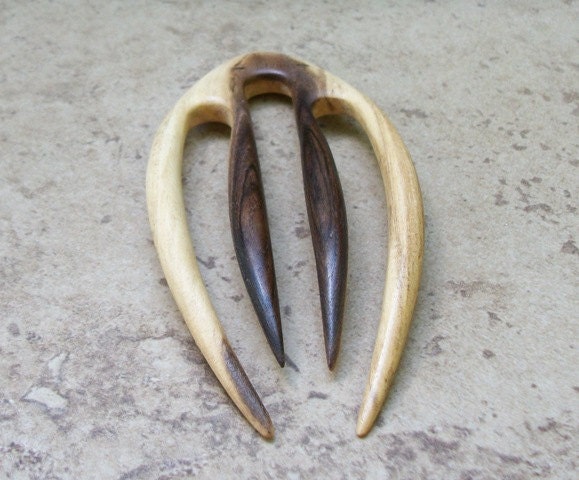 Four Prong Walnut Wood Hair Fork , Mini Crab Style, Great Gift Item - 4 5/8"(11.7cm) - 927