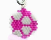 Beaded Hot Pink Soccer Ball Charm, Seed Bead Jewelry