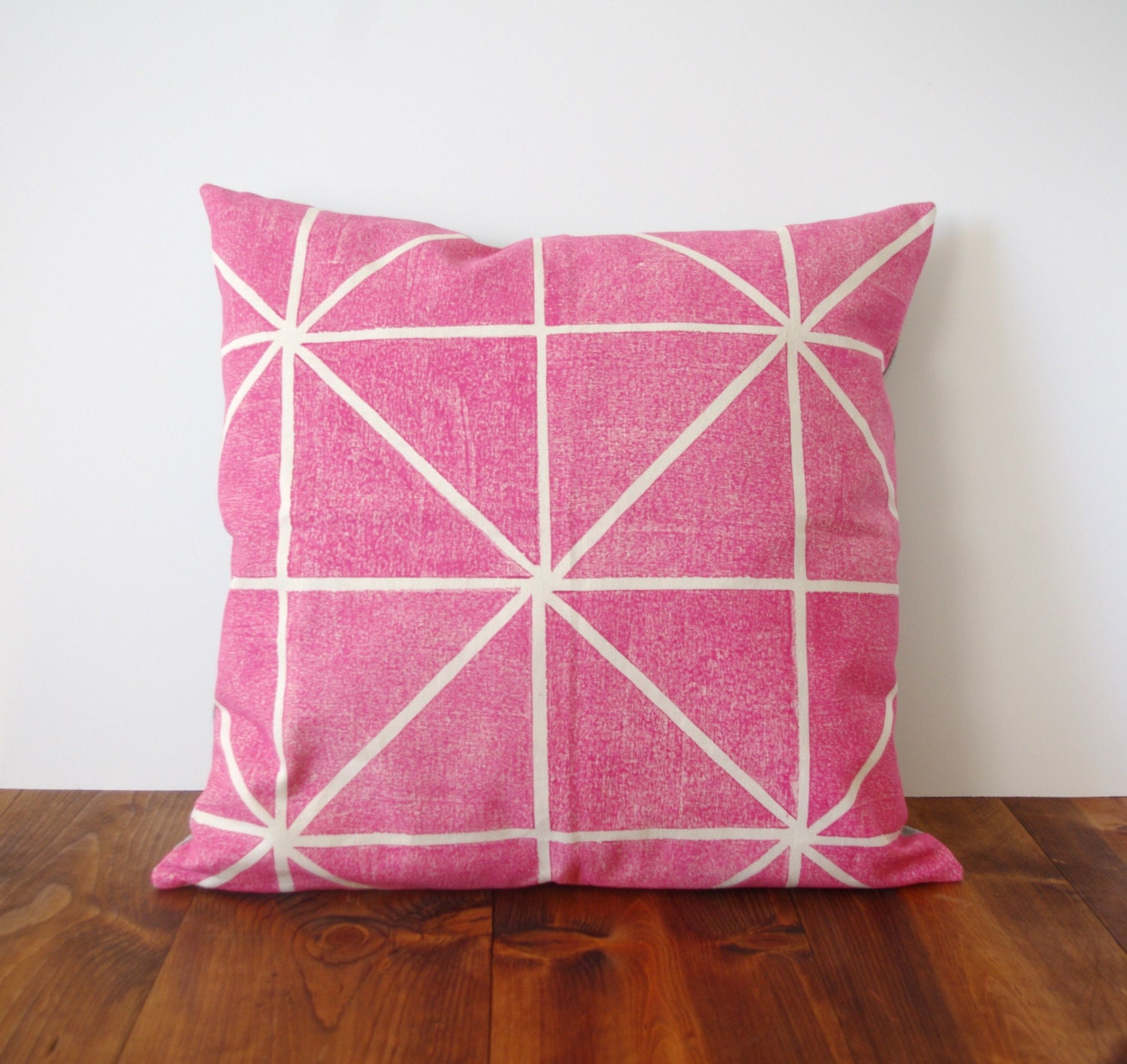 Geo Pillow Cover - Fuschia / Magenta Pink - Block Printed Pillow Cover - Organic Cotton