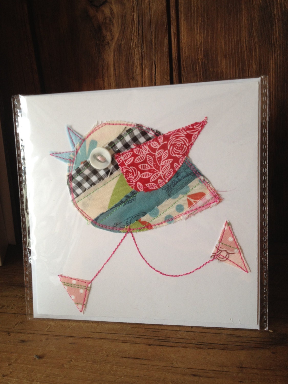Funky patchwork bird card