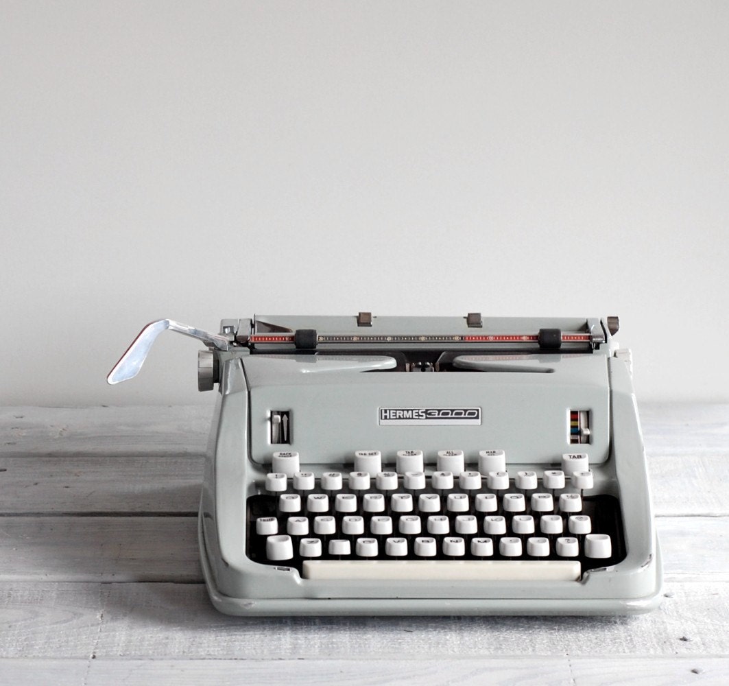 1960s Hermes 3000 Typewriter / Seafoam Green / Mid Century Manual Typewriter
