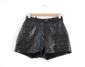 Black Leather Shorts High Waist Zipper Back Pockets XS-S