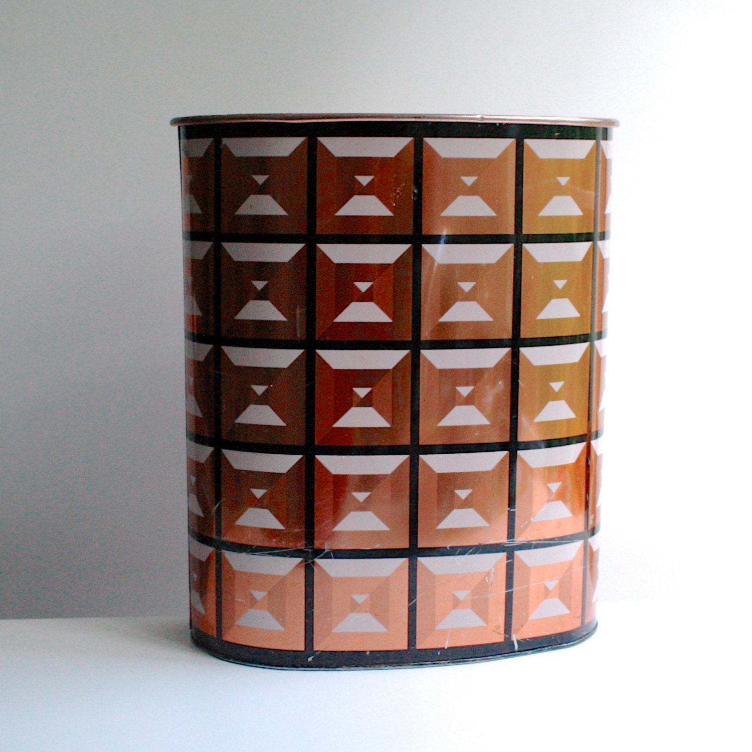 Vintage Op Art Wastebasket - Copper, Black and Pink by Harvell - Kilgore